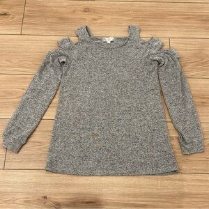 Pink Rose Vintage Gray Sweater Top with Shoulder Detail